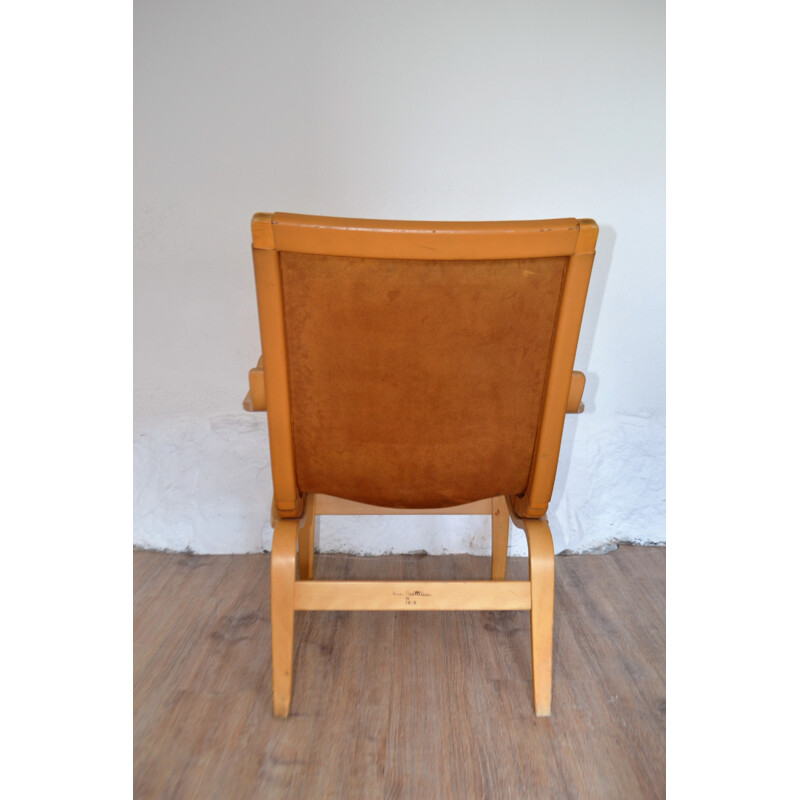 Dux "Eva" armchair in bentwood and orange leather, Bruno MATTHSON - 1970s