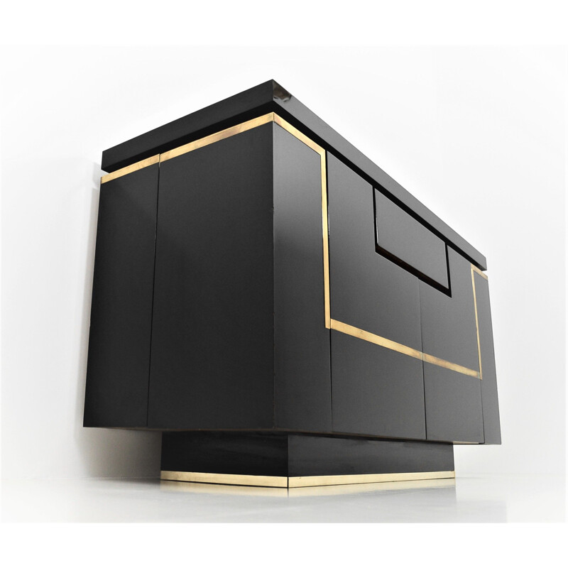 Vintage sideboard in black lacquer and brass by Jean-Claude Mahey for Maison Jansen, 1970s