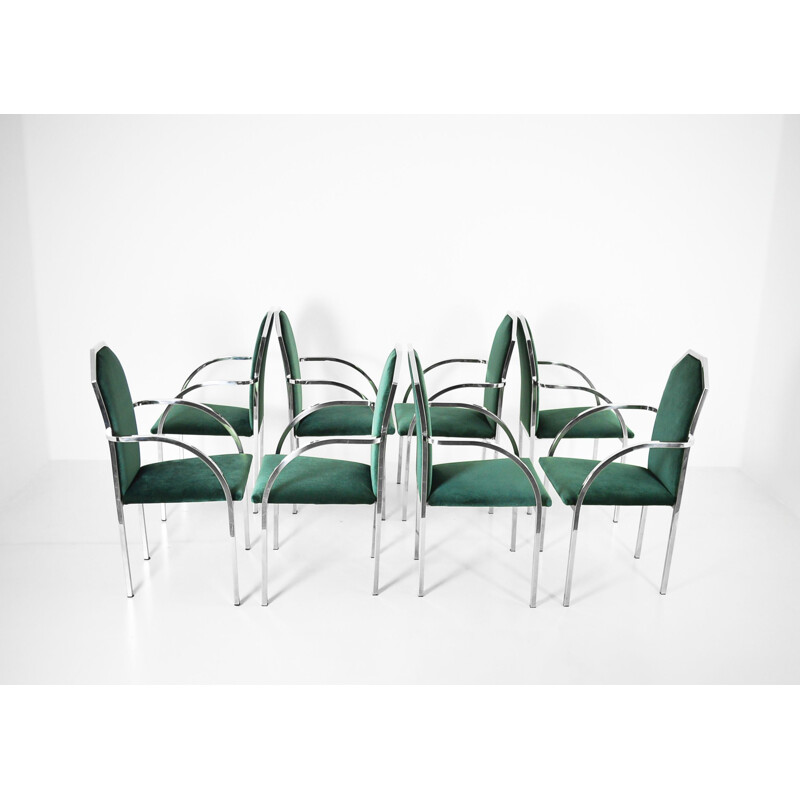 Set of 8 vintage green velvet dining chairs by Belgo Chrom, 1980s