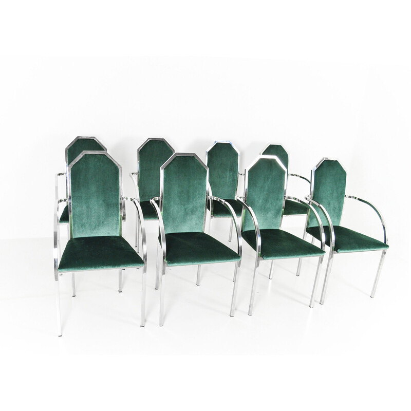 Set di 8 sedie vintage in velluto verde di Belgo Chrom, 1980