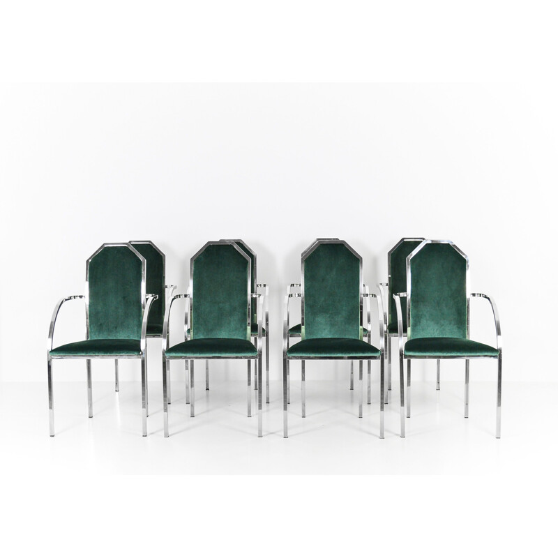 Ensemble de 8 chaises vintage en velours vert par Belgo Chrom, 1980