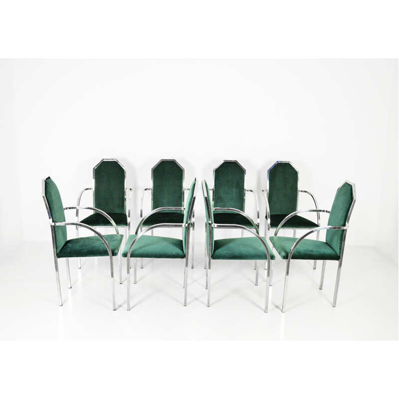 Set of 8 vintage green velvet dining chairs by Belgo Chrom, 1980s