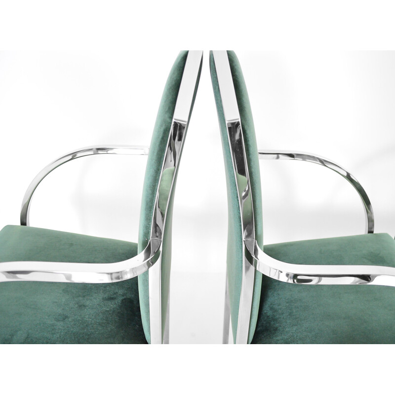 Set of 8 vintage green velvet dining chairs by Belgo Chrom, 1980s