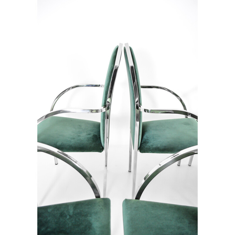 Set of 8 vintage green velvet dining chairs by Belgo Chrom, 1980s