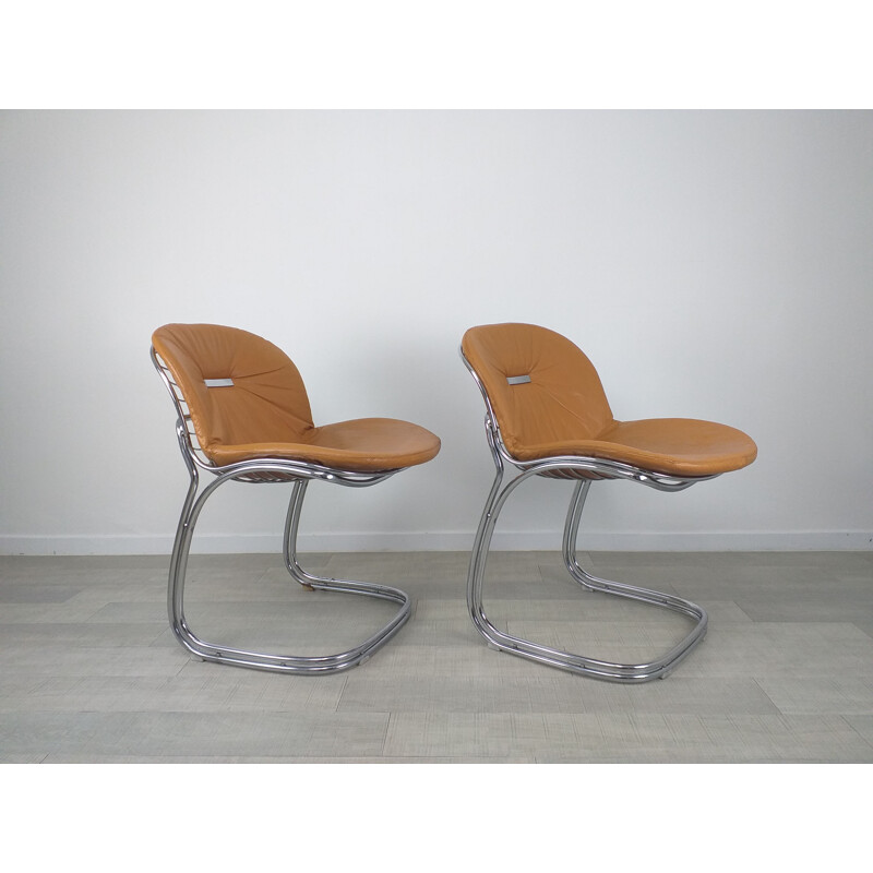 Pair of vintage Sabrina leather chairs by Gastone Rinaldi, 1970