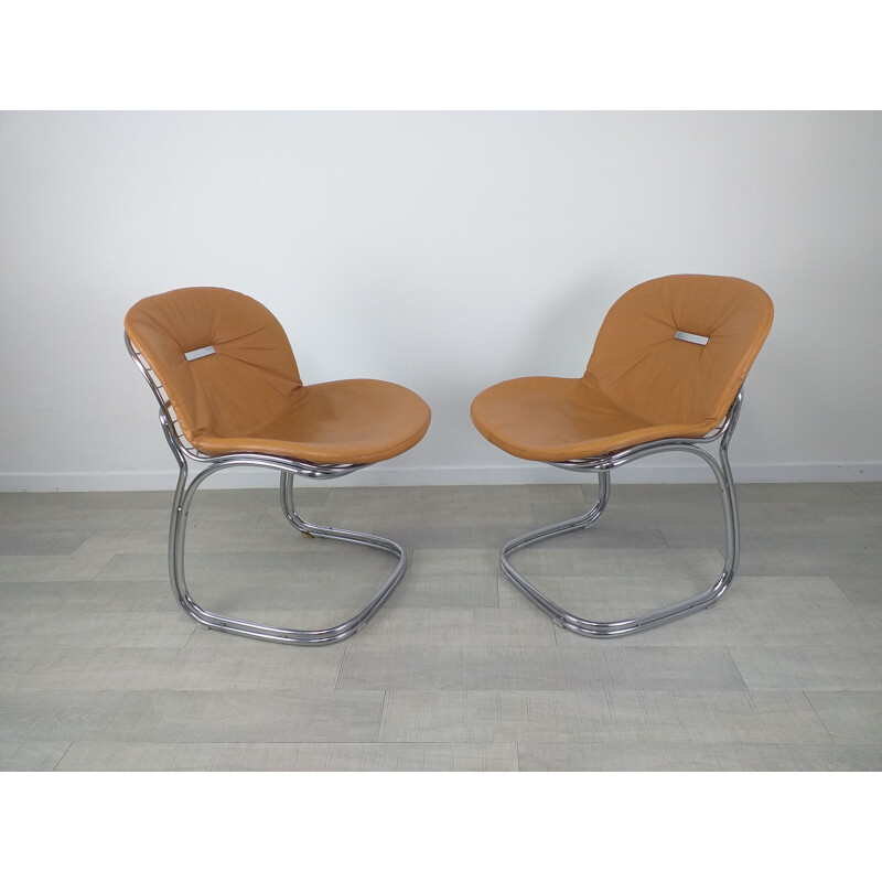 Pair of vintage Sabrina leather chairs by Gastone Rinaldi, 1970