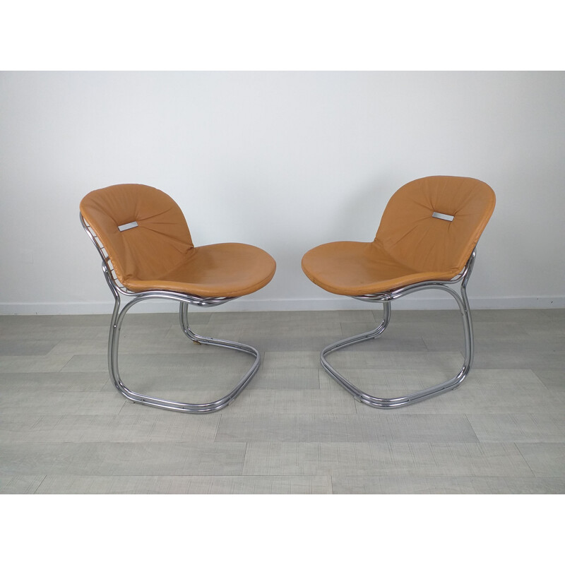 Paire de chaises vintage Sabrina en cuir par Gastone Rinaldi, 1970