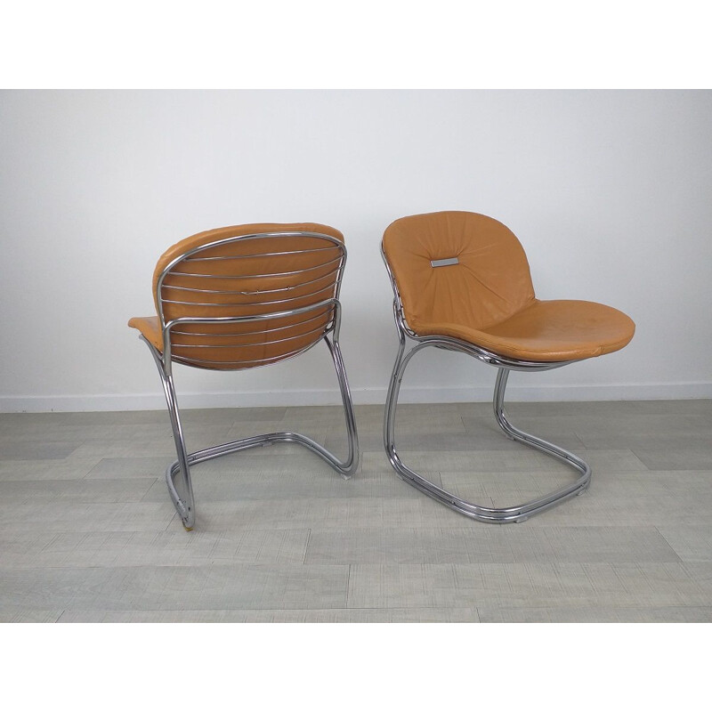 Pair of vintage Sabrina leather chairs by Gastone Rinaldi, 1970