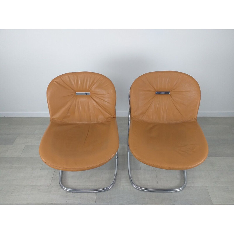 Pair of vintage Sabrina leather chairs by Gastone Rinaldi, 1970