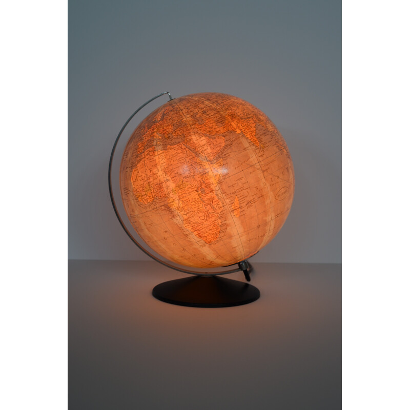 Globe terrestre vintage en verre avec lumière - 1950