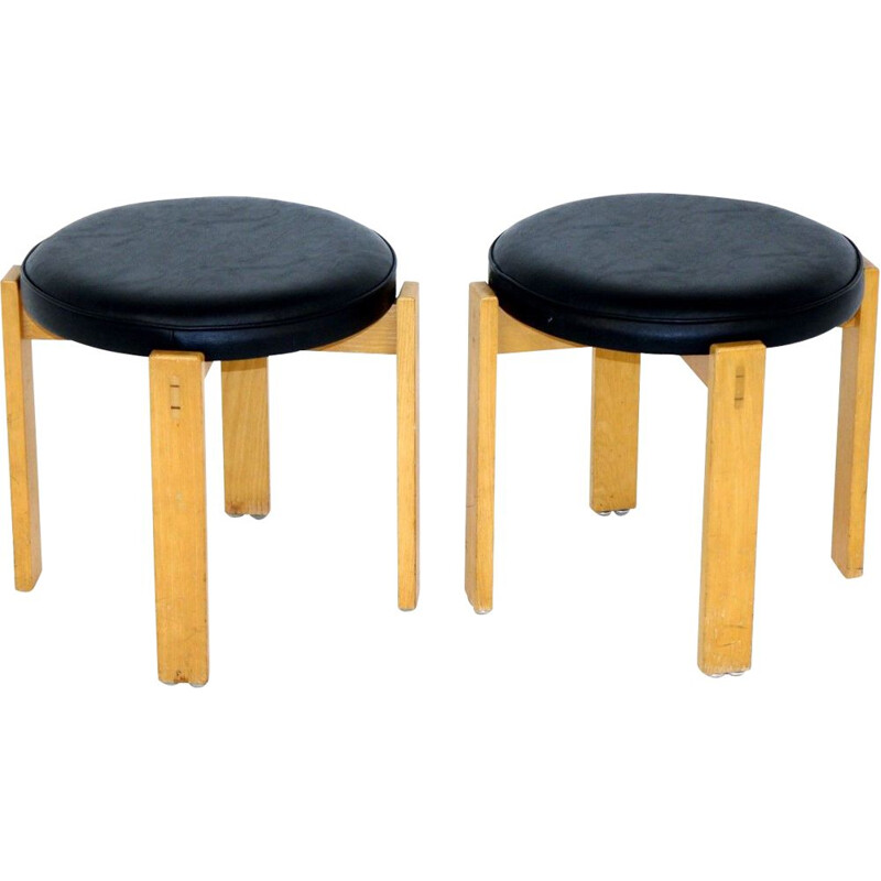 Pair of Scandinavian vintage stools in beechwood, Sweden 1970