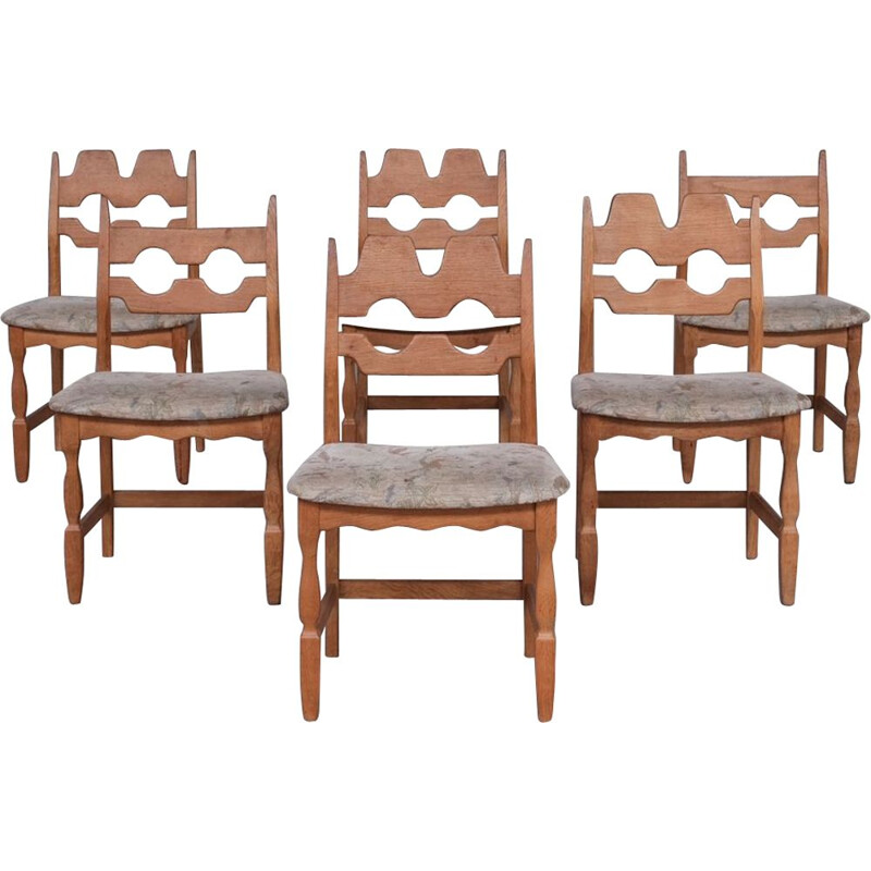 Set of 6 oakwood mid-century dining chairs by Henning Kjaernulf, Denmark 1960s