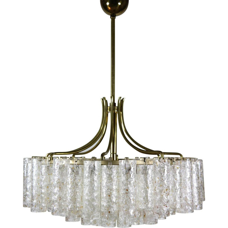 Vintage Doria ice glass tubes and brass chandelier, 1960