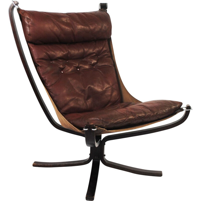 Vintage brown leather Falcon armchair by Sigurd Resell, 1970s