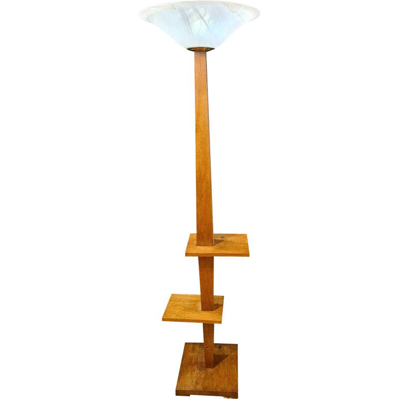 Lampadaire Art déco vintage en bois de chêne