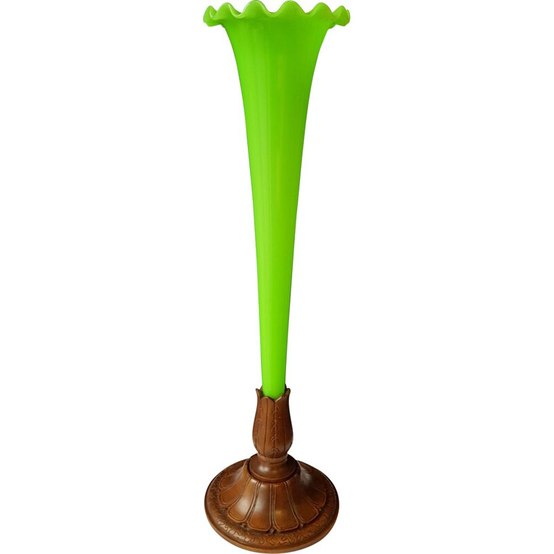 Vintage Vase, genannt Horn, aus grünem Opalglas