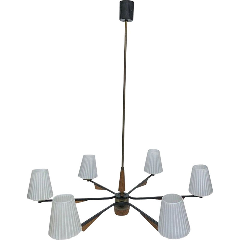 Vintage latão italiano e candelabro de vidro, 1960