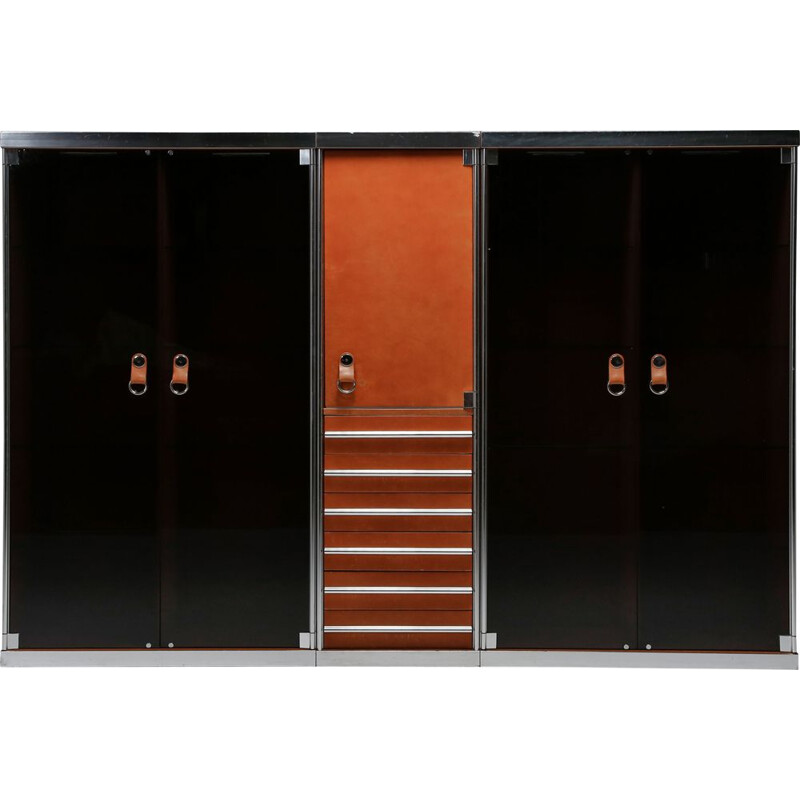Vintage cognac leather and chrome wardrobe by Guido Faleschini for Hermès, 1970