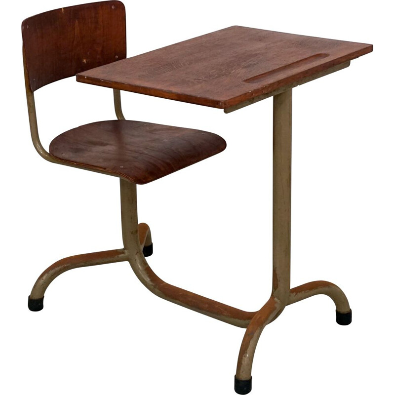 Vintage school desk in wood by Jean Prouvé