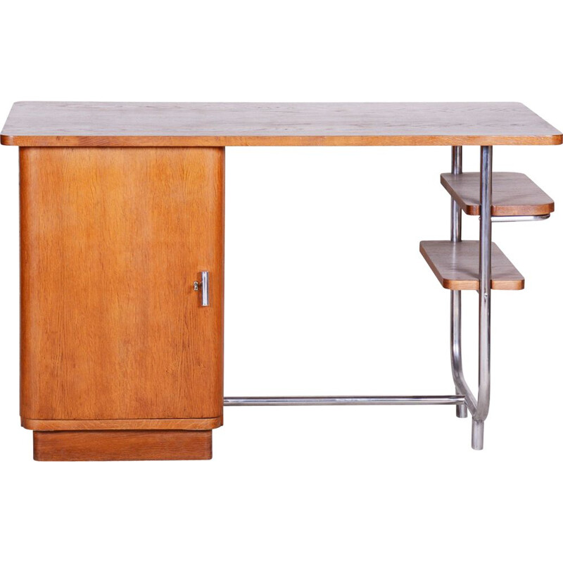 Vintage oak and chrome desk by Hynek Gottwald, Czechoslovakia 1930