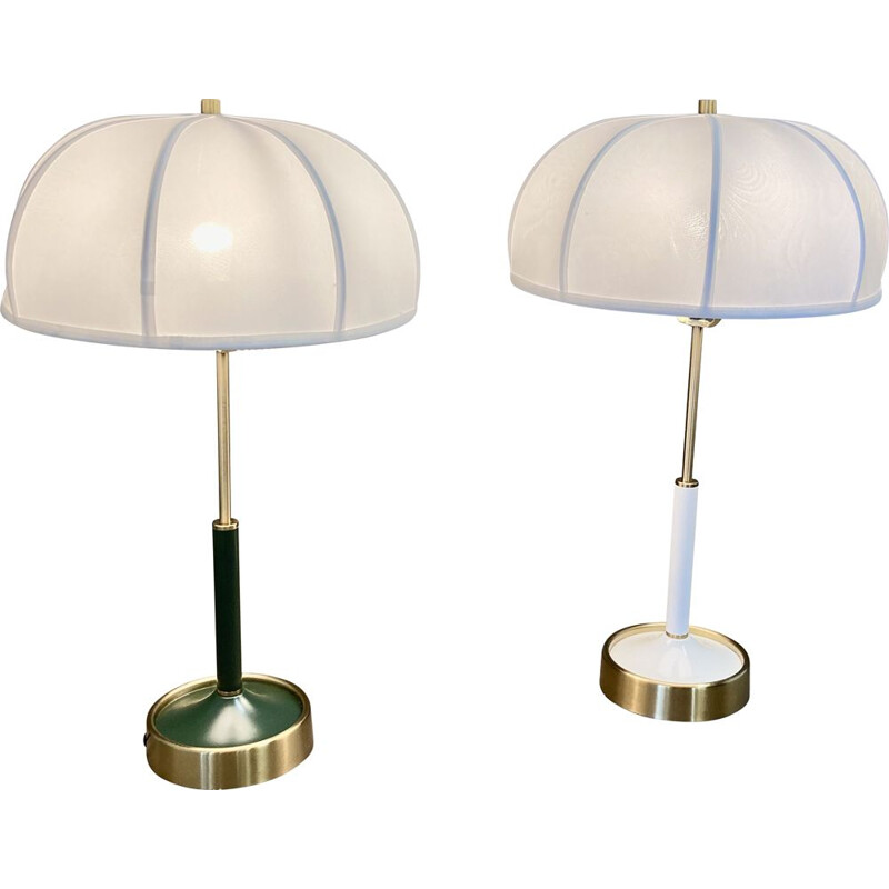Pair of Scandinavian vintage lamps in metal and silk