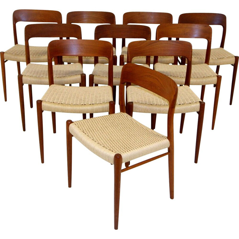 Lot de 10 chaises vintage par Niels o Møller pour Jl Møller, 1960