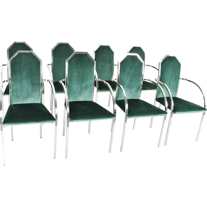 Set of 8 vintage green velvet dining chairs by Belgo Chrom, 1980s