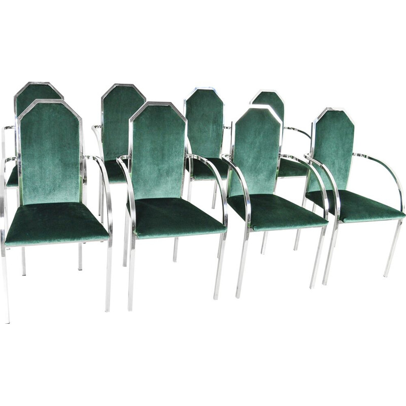 Set van 8 vintage groen fluwelen stoelen van Belgo Chrom, 1980