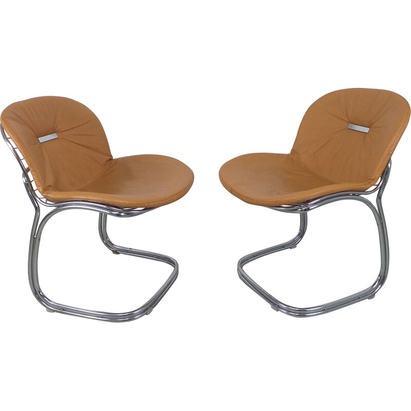 Pair of vintage Sabrina leather chairs by Gastone Rinaldi, 1970
