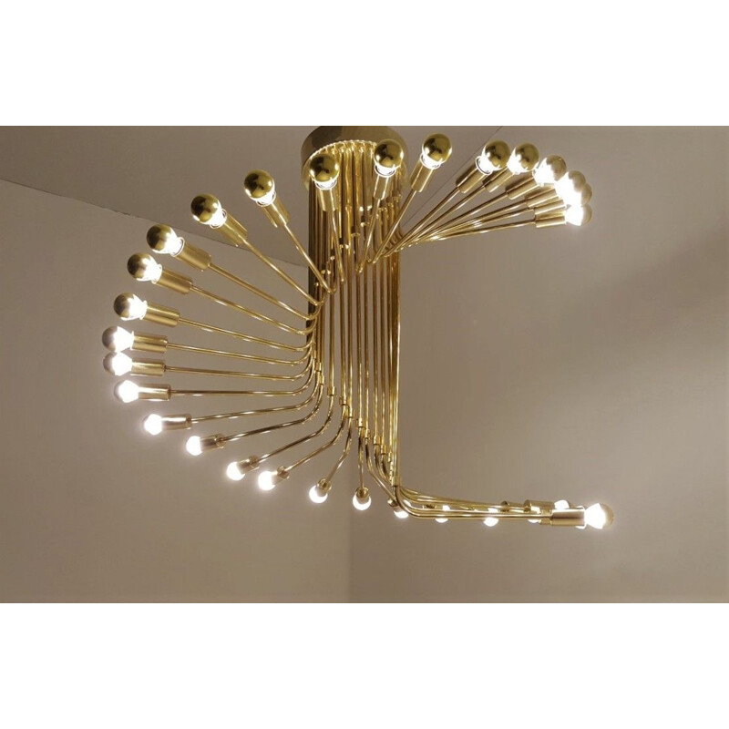 Vintage brass chandelier by Gaetano Sciolari for Stilnovo, 1950-1960s