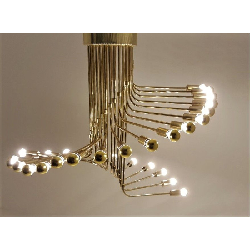 Vintage brass chandelier by Gaetano Sciolari for Stilnovo, 1950-1960s