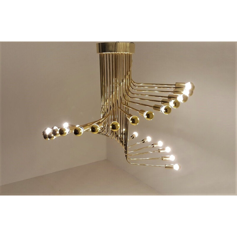 Vintage brass chandelier by Gaetano Sciolari for Stilnovo, 1950-1960s