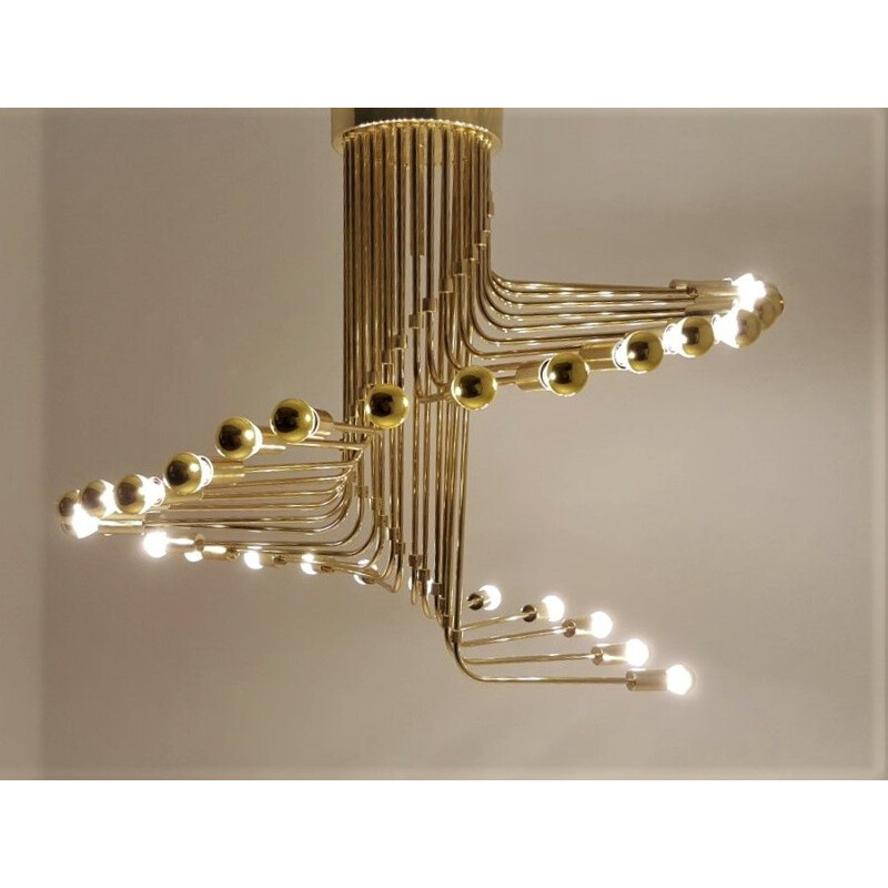 Vintage brass chandelier by Gaetano Sciolari for Stilnovo, 1950-1960s