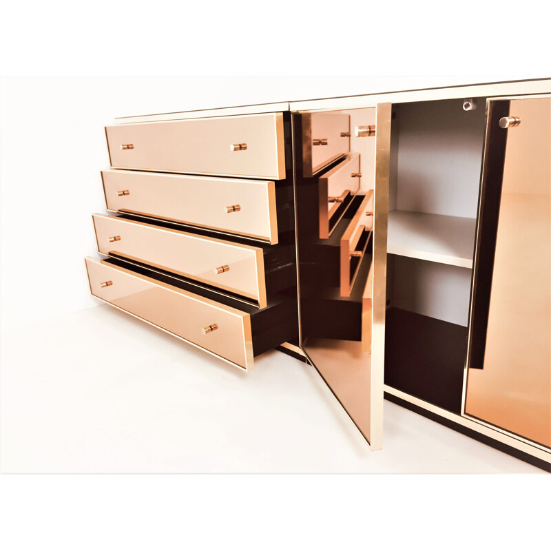 Vintage bronze-tinted mirror glass highboard by Renato Zevi for Metalarte, Italy 1970s