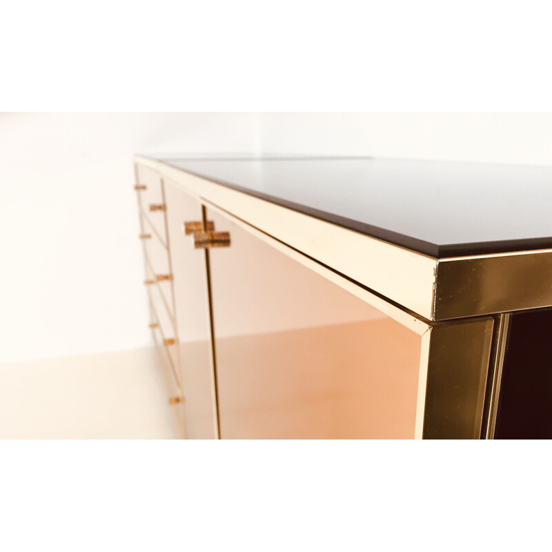 Vintage bronze-tinted mirror glass highboard by Renato Zevi for Metalarte, Italy 1970s