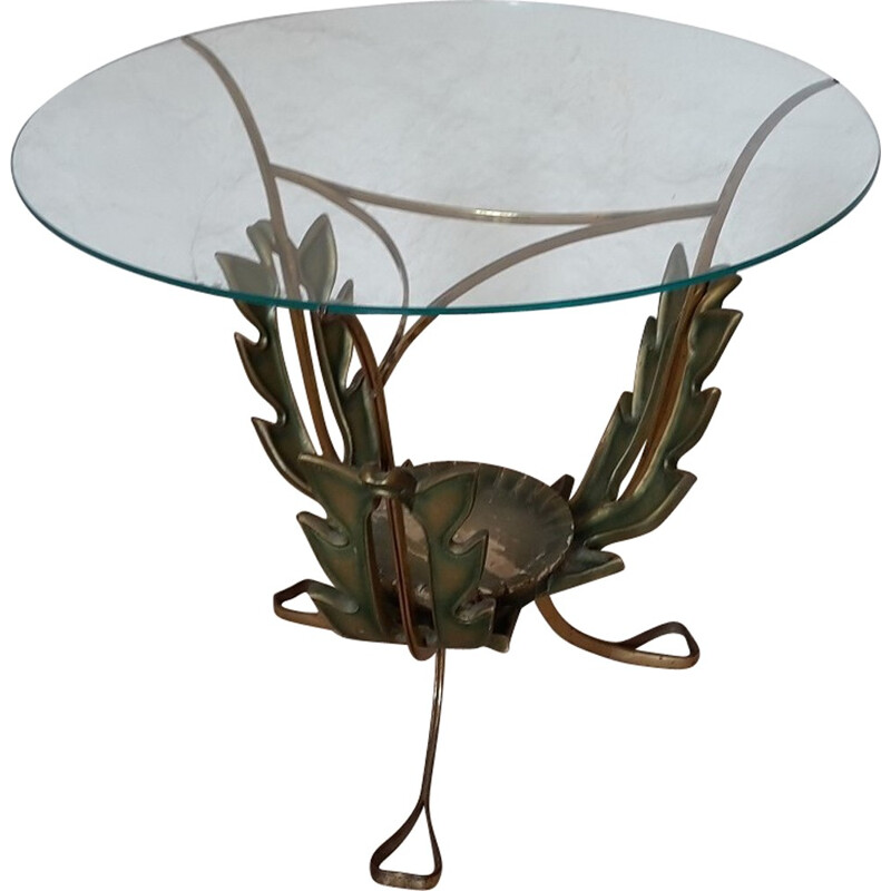 Round vintage side table in brass and glass by Pier Luigi Colli, 1950