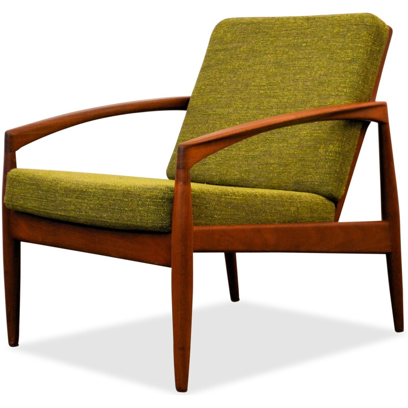 Danish armchair in teak and olive green fabric, Kai KRISTIANSEN - 1960s
