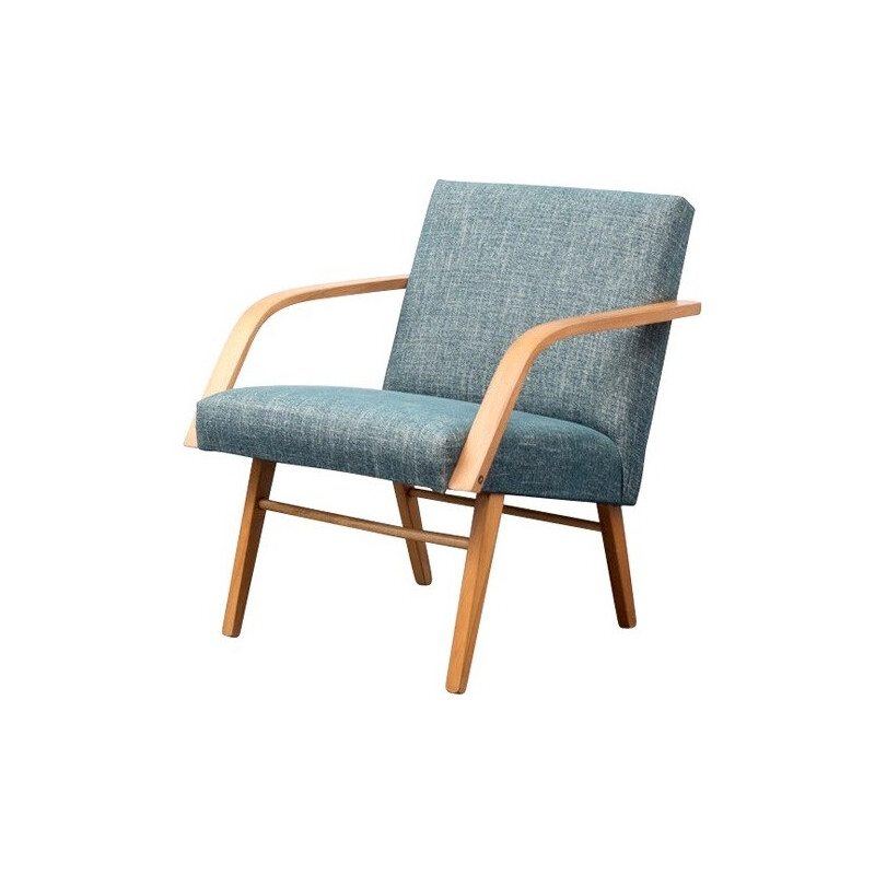 Fauteuil vintage retapissé en hêtre et tissu - 1960