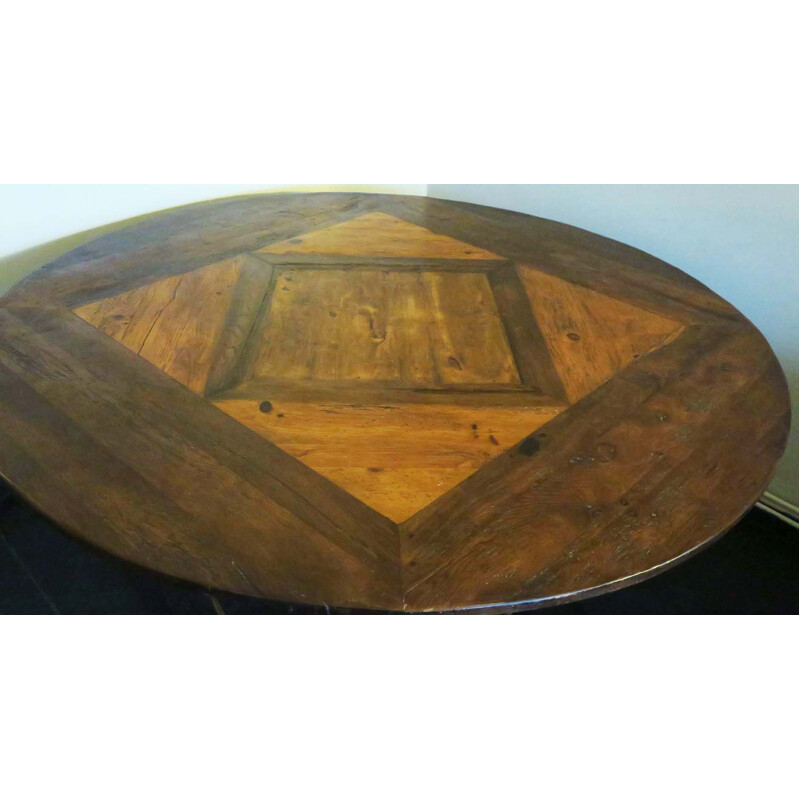 Mesa circular de carvalho vintage e pinheiro