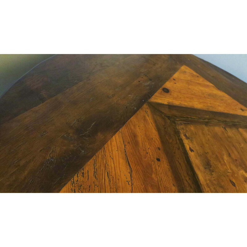 Mesa circular de carvalho vintage e pinheiro