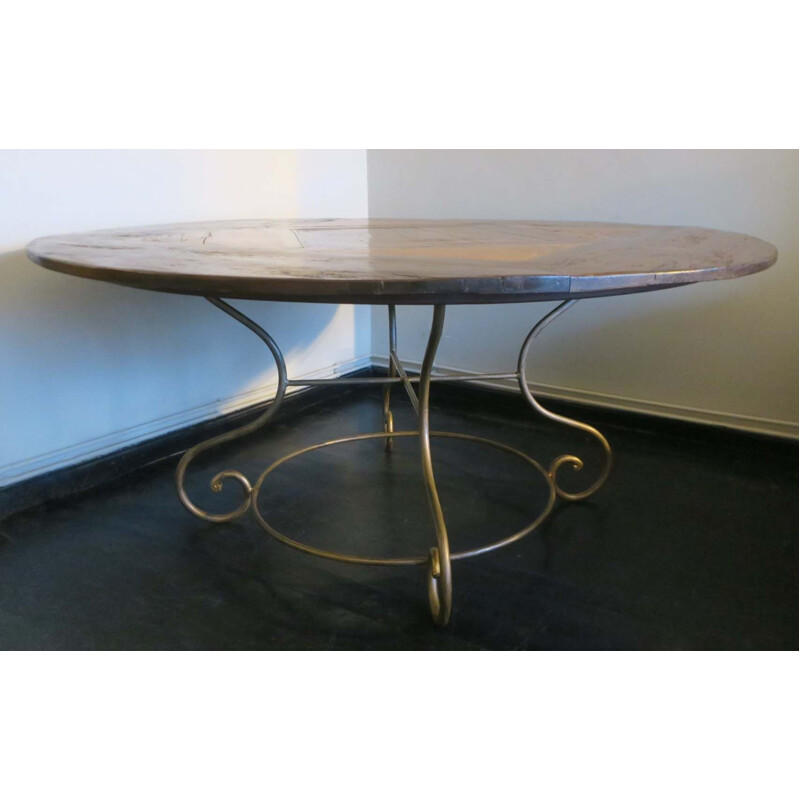 Vintage eiken en grenen ronde tafel