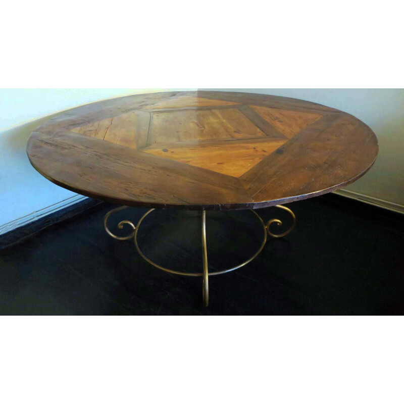 Table circulaire vintage en chêne et pin