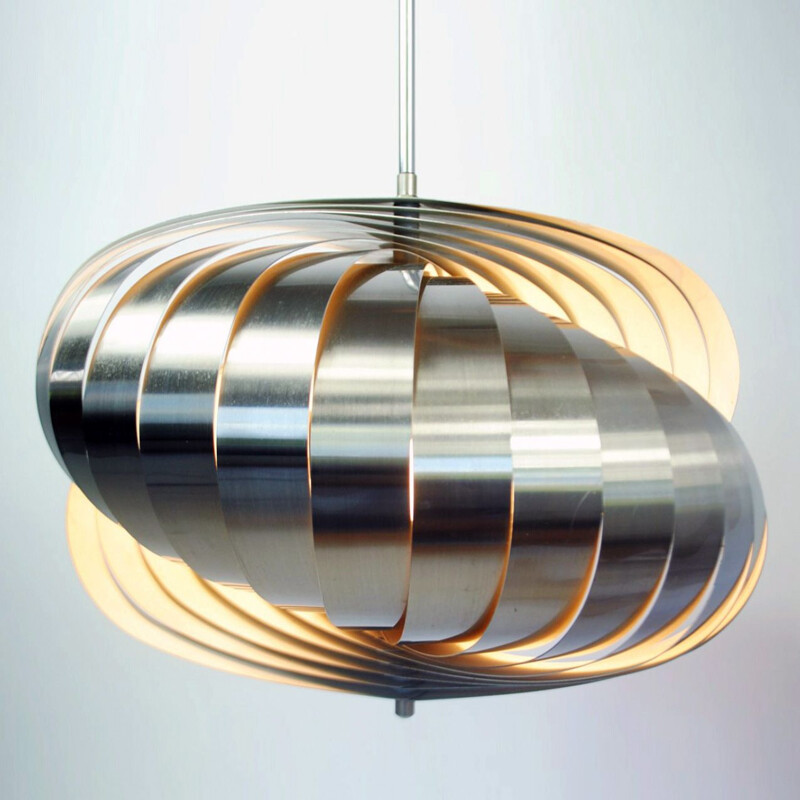 Vintage kinetic aluminum pendant lamp by Henri Mathieu for Lyfa, 1970