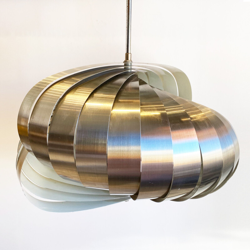Vintage kinetic aluminum pendant lamp by Henri Mathieu for Lyfa, 1970