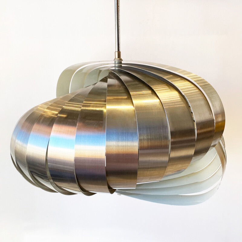 Vintage kinetic aluminum pendant lamp by Henri Mathieu for Lyfa, 1970