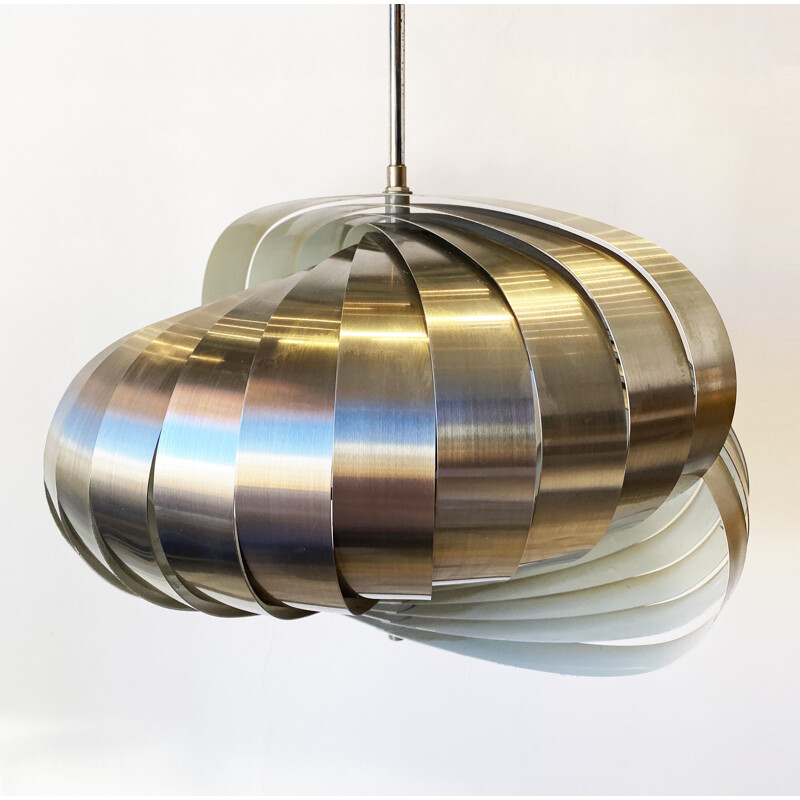 Vintage kinetic aluminum pendant lamp by Henri Mathieu for Lyfa, 1970