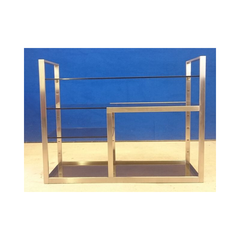 Vintage shelves in steel and smoked glass - 1970s
