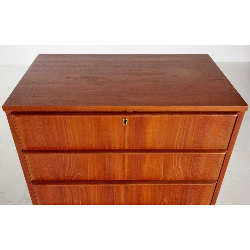 Teak vintage chest of drawers on cylindrical legs, Denmark
