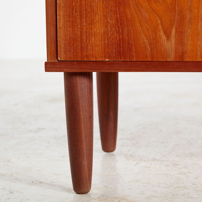 Teak vintage chest of drawers on cylindrical legs, Denmark