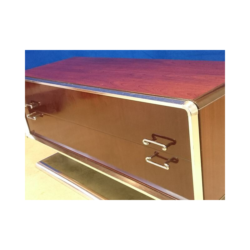 Vintage chest of drawers in rosewood and metal - 1970s